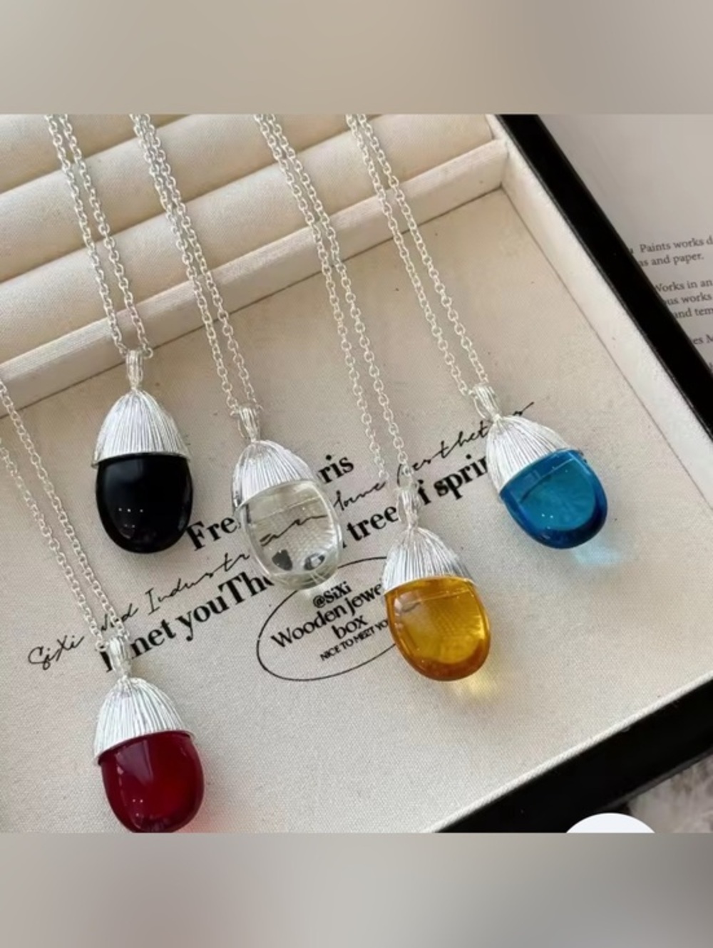 New Silver “Acorn” Necklaces (Yellow, Red, or Clear)